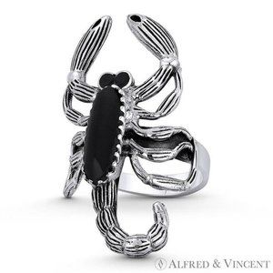 Scorpio Zodiac Sign Faux Onyx Statement Ring in .925 Sterling Silver - Size 7
